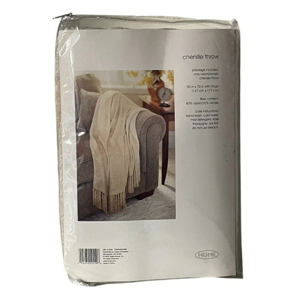Vtg Chenille Throw‎ Blanket Natural (Beige/Ivory) 50x70 Target Home NOS 2002